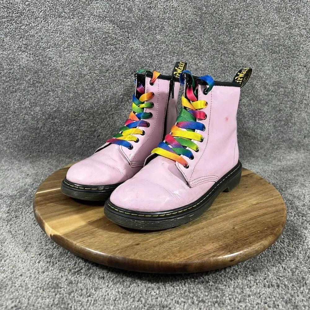 Dr Martens 1460J Youth Size 3 Pink Leather Side Zip Lace Up Combat Boots Used